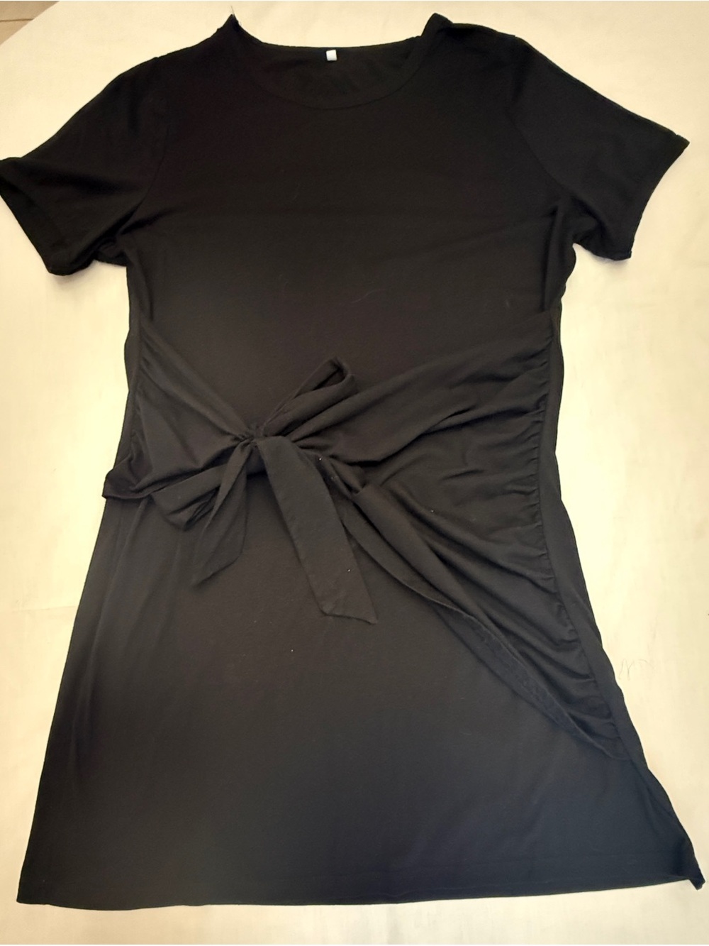 Women's Black Midi Tie-Front Short Sleeve Dress